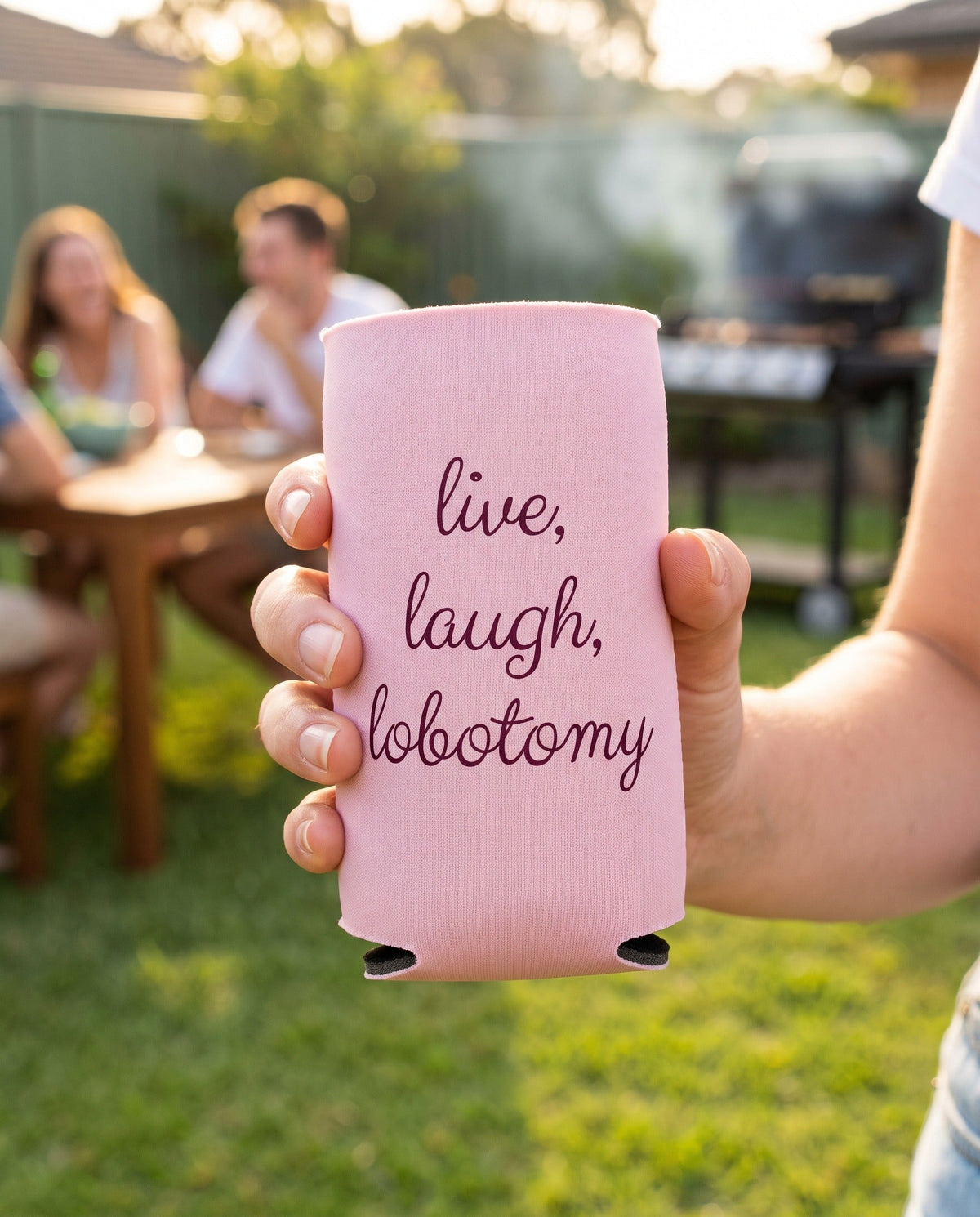 Live Laugh Lobotomy Stubby Cooler - Pink