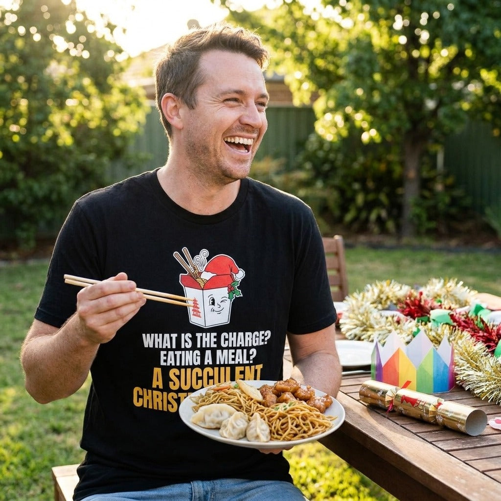 Succulent Christmas Meal Tee worn at Christmas lunch