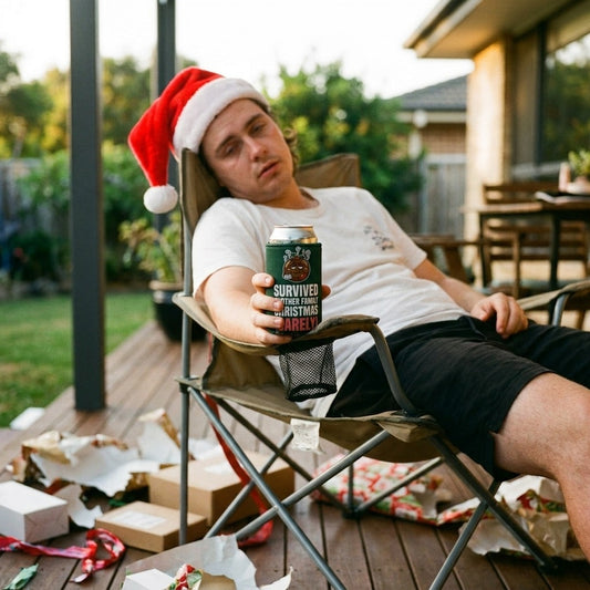 Survived Another Family Christmas stubby cooler
